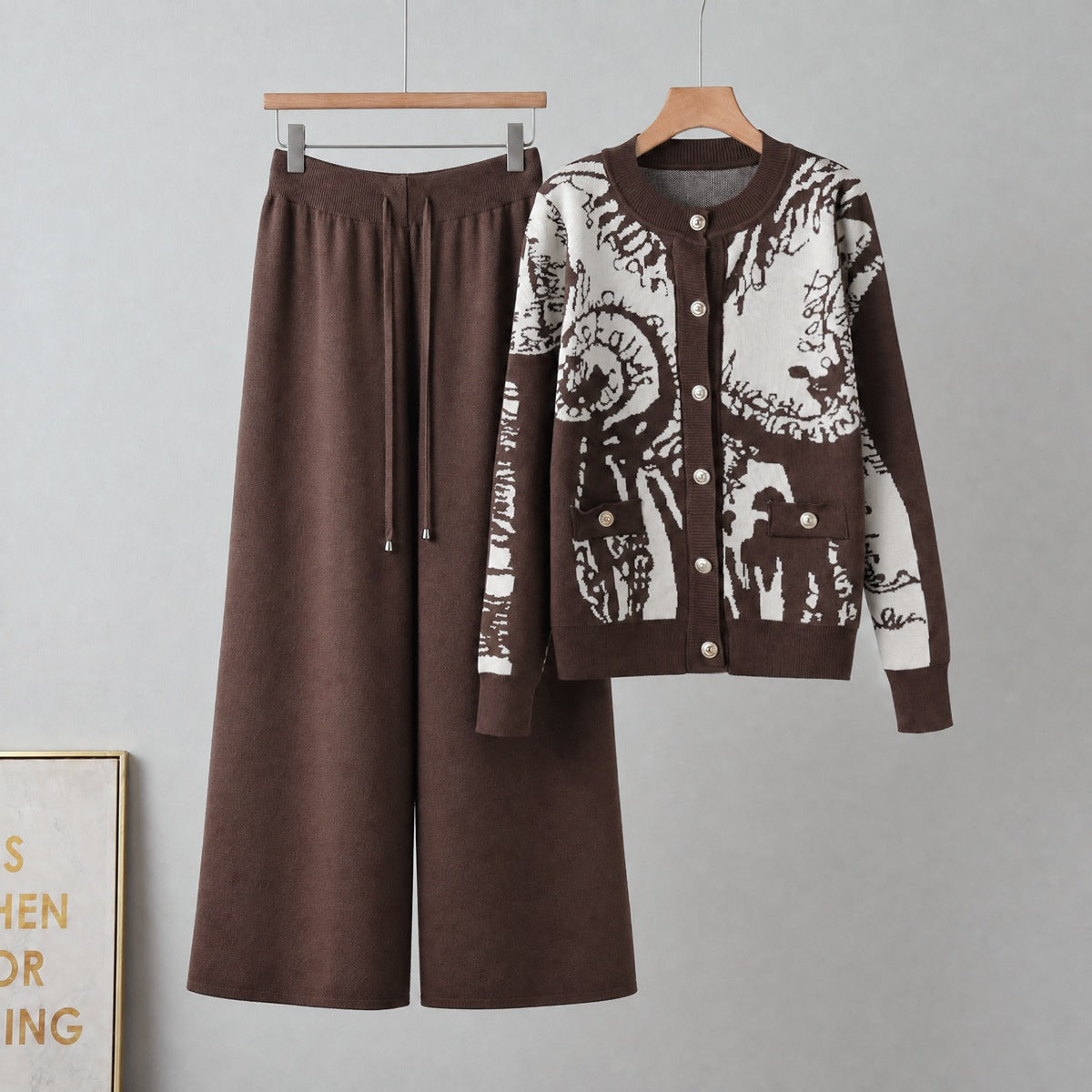 Button Cardigan & Wide Leg Pants Set