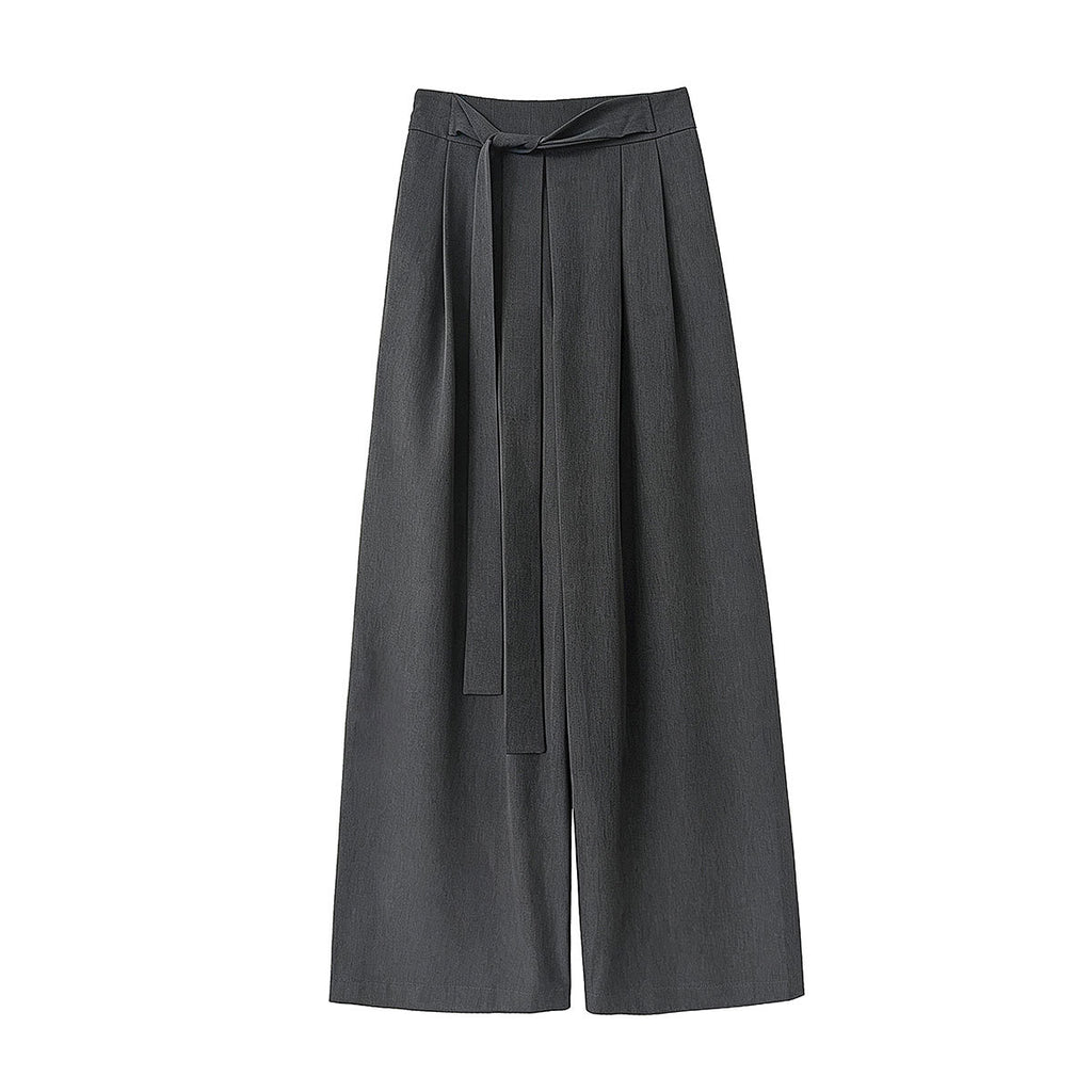 Women's Belted Pleated Wide Leg Trousers