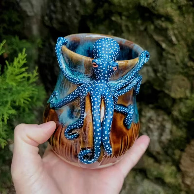 Handmade Deep Blue Octopus Mug