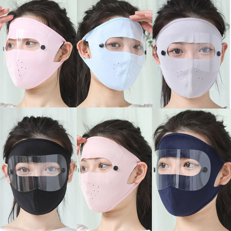 Face covers with clear upper panels in several colors