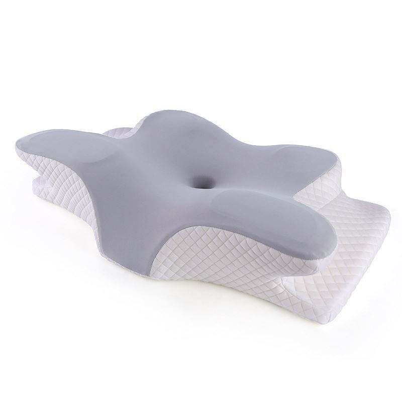 Gray contoured pillow shown from above