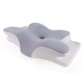Gray contoured pillow shown from above