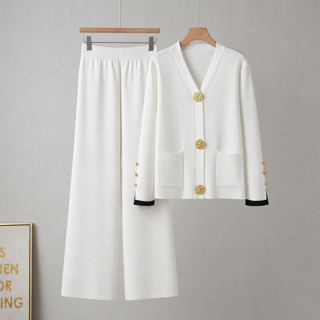Knit Cardigan & Wide Leg Pants Set