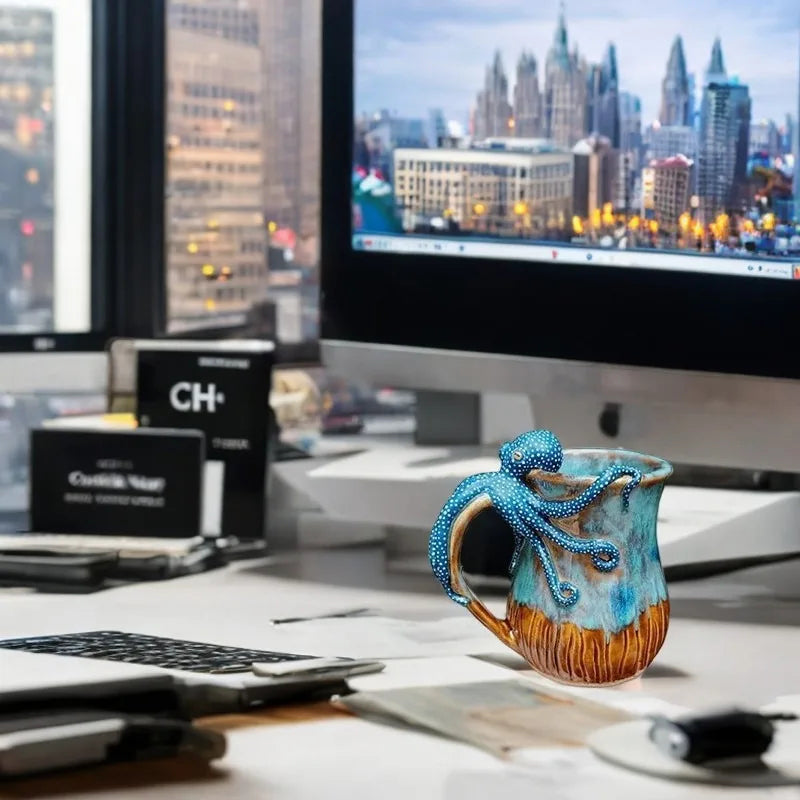 Handmade Deep Blue Octopus Mug
