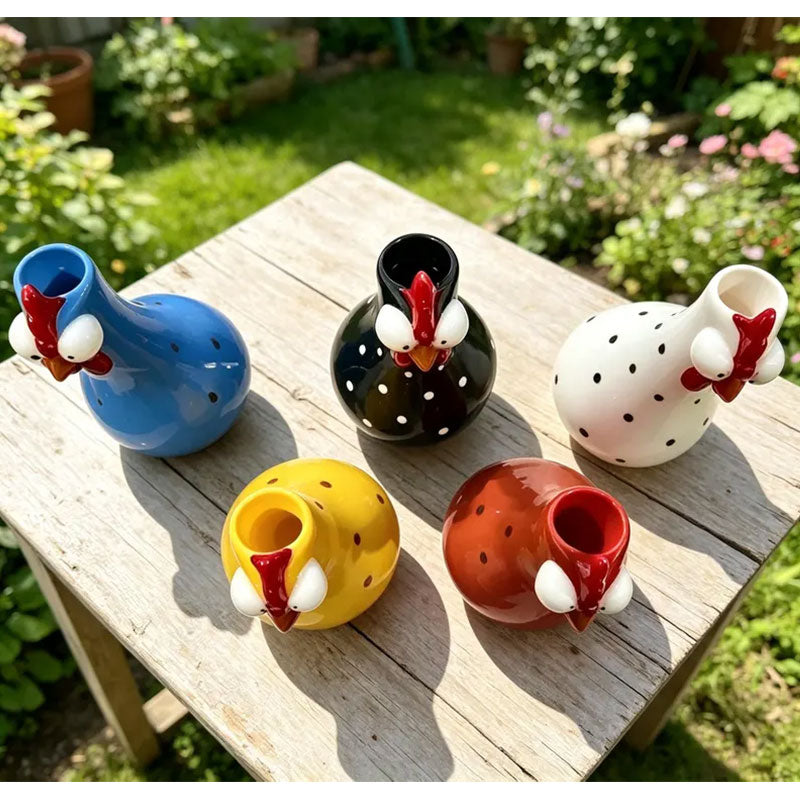 Hand-Painted Polka Dot Rooster Vase