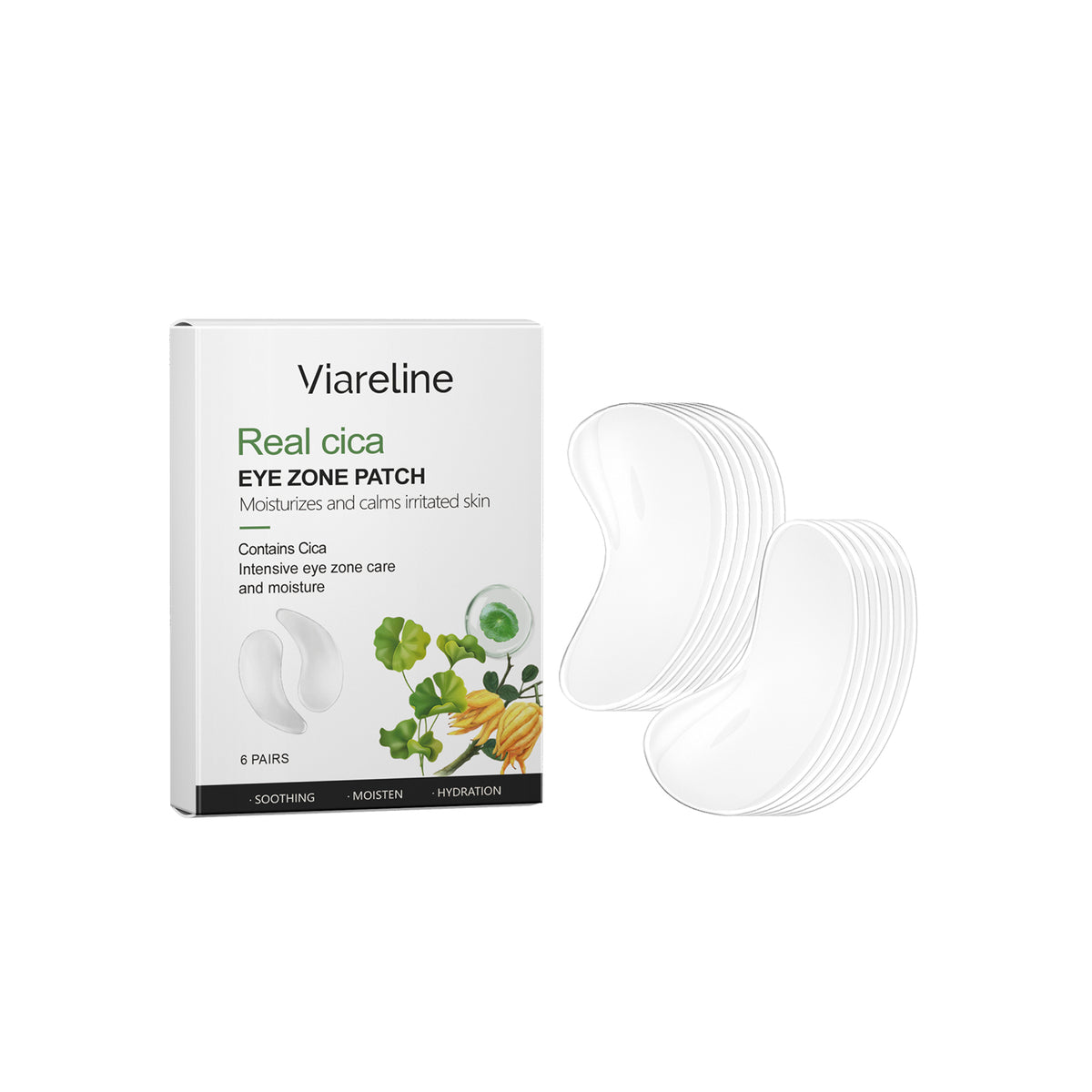 Centella facial mask package beside white pads