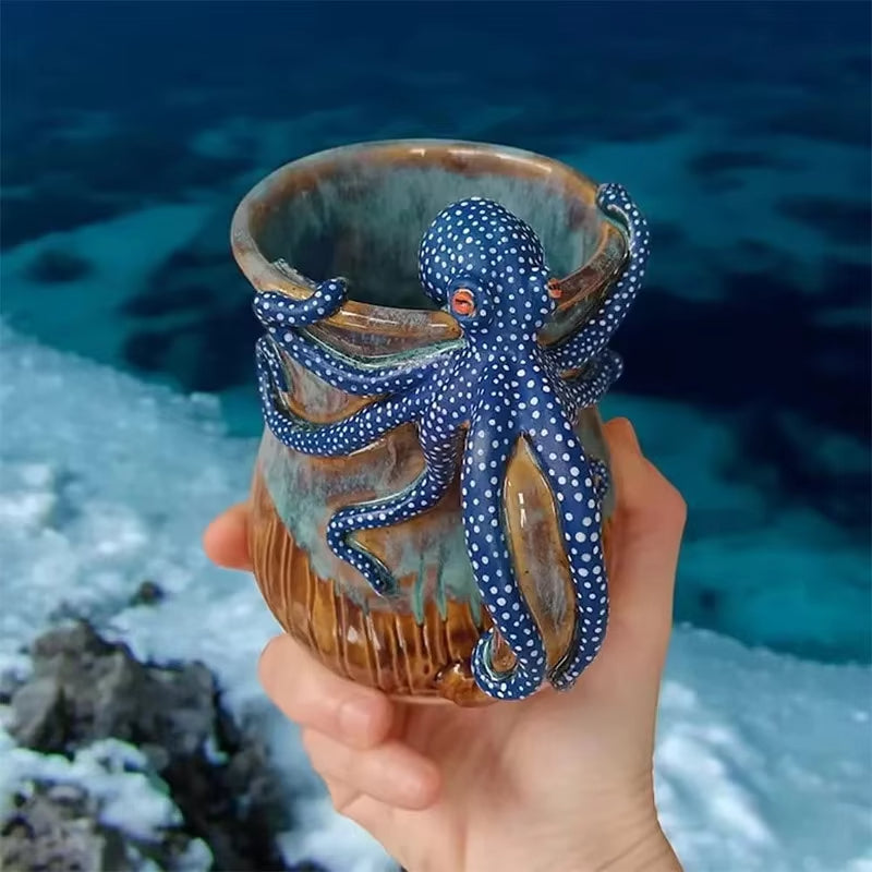 Handmade Deep Blue Octopus Mug