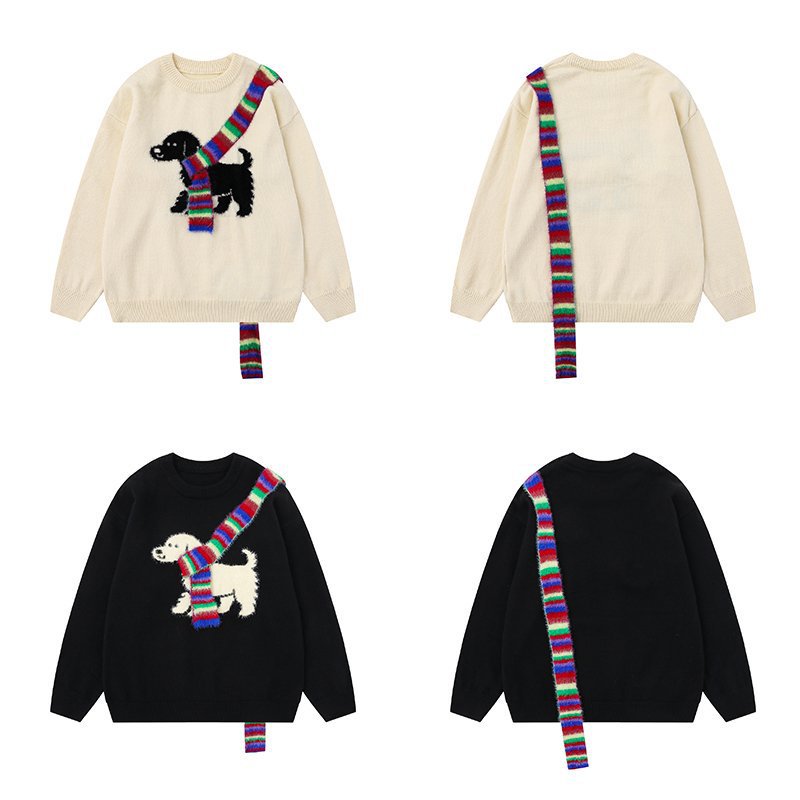 Dog & Rainbow Scarf Print Sweater