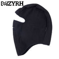 Black fitted sports face mask laid flat