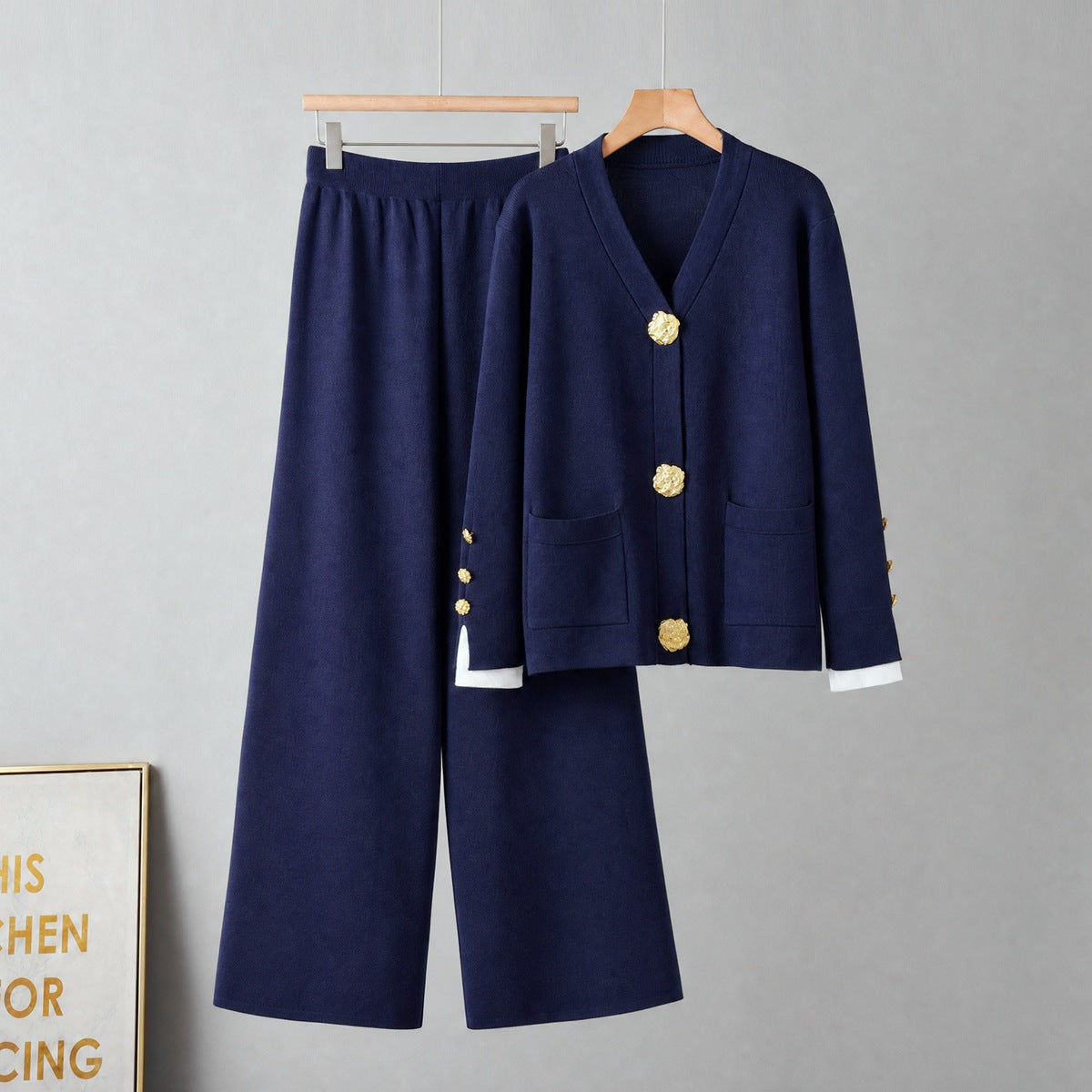 Knit Cardigan & Wide Leg Pants Set