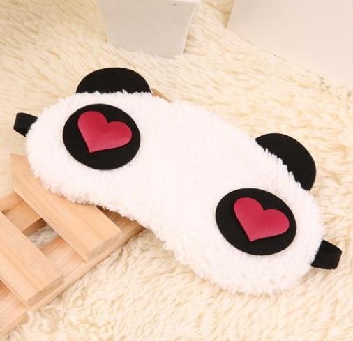 Panda sleep mask with pink heart-shaped eyes