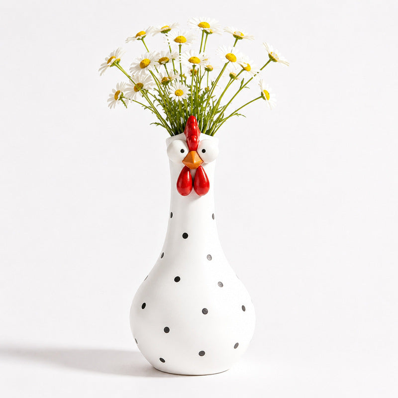 Hand-Painted Polka Dot Rooster Vase