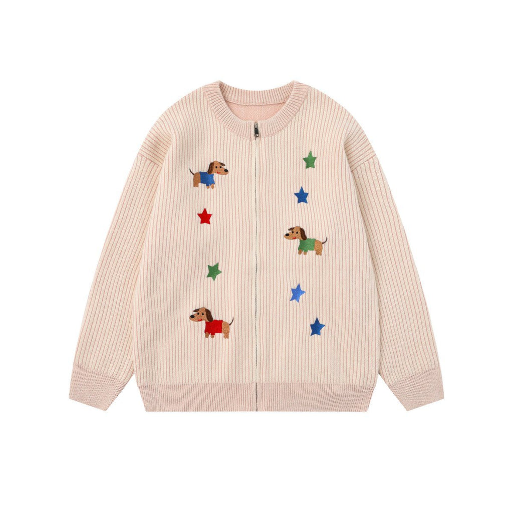 Cream sweater with small colorful embroidered motifs