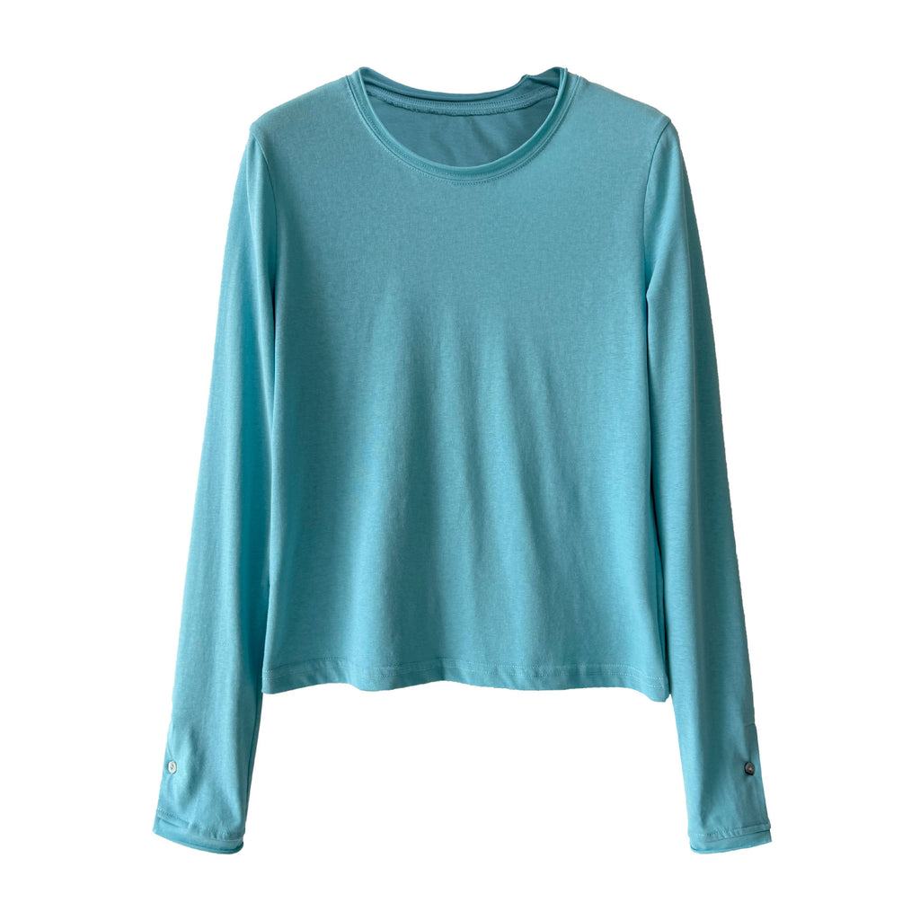 Button Detail Rolled Cuff Long Sleeve T-Shirt
