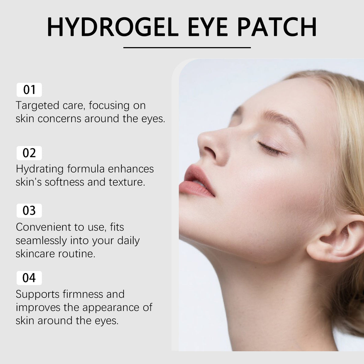 Hydrogel eye patch instructional graphic