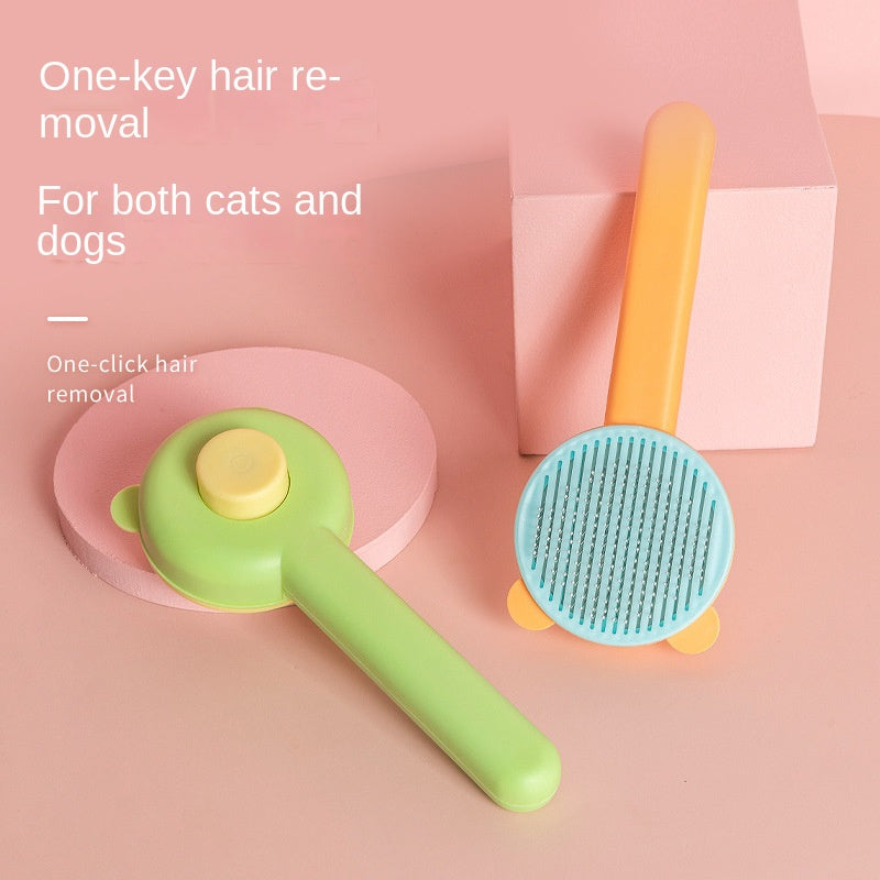 Green and orange self-cleaning pet grooming brushes