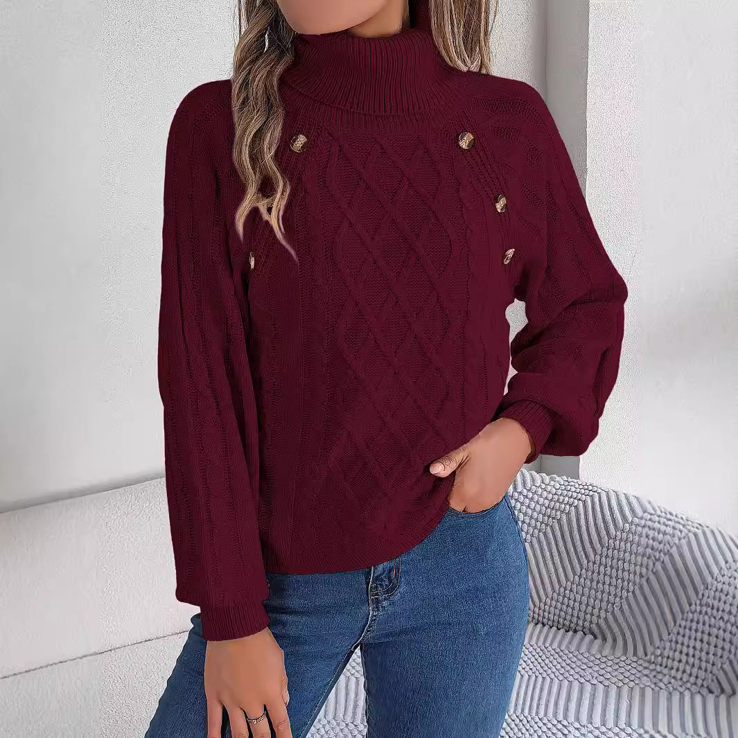 Women’s Turtleneck Sweater with Lantern Sleeves