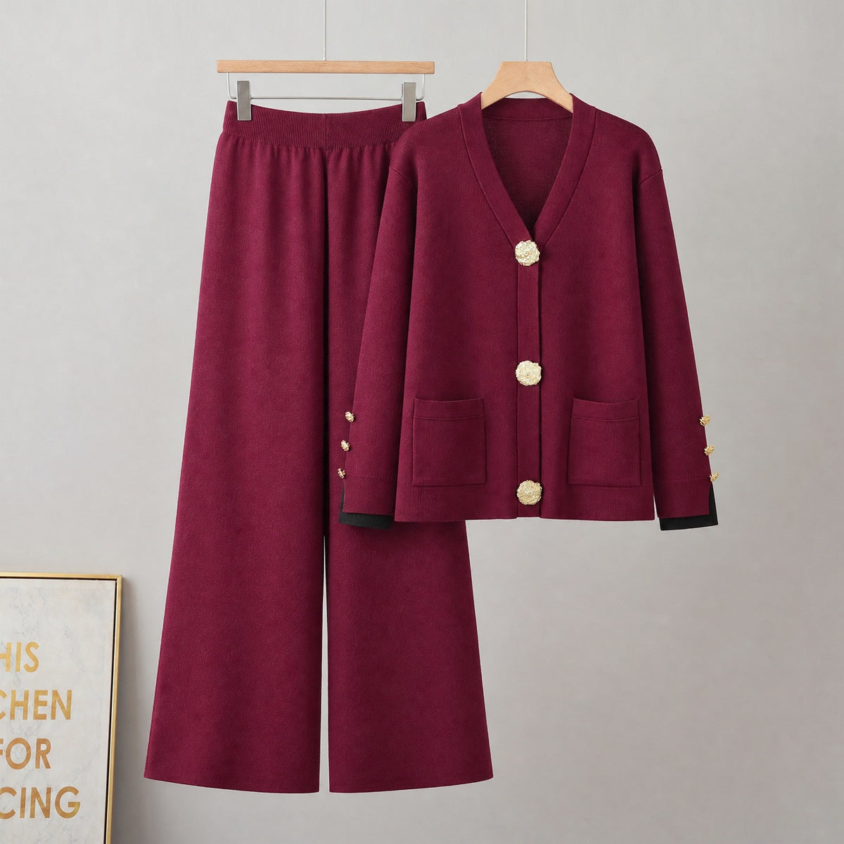 Knit Cardigan & Wide Leg Pants Set