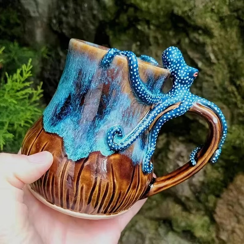 Handmade Deep Blue Octopus Mug