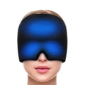 Black-and-blue gel cooling cap covering the eye area