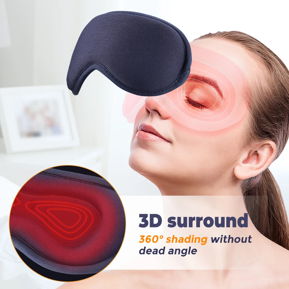 Model wearing a dark electronic eye massage mask
