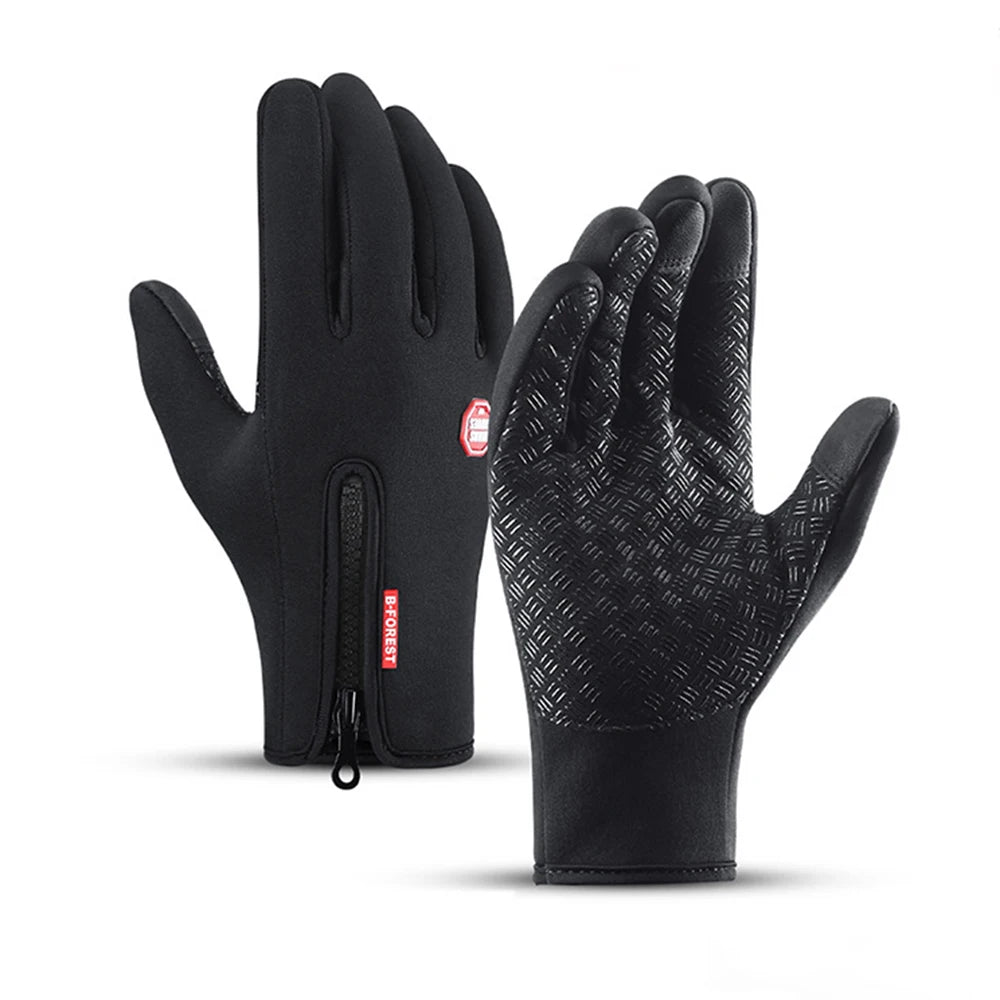 Black winter gloves with zip wrists and textured palms