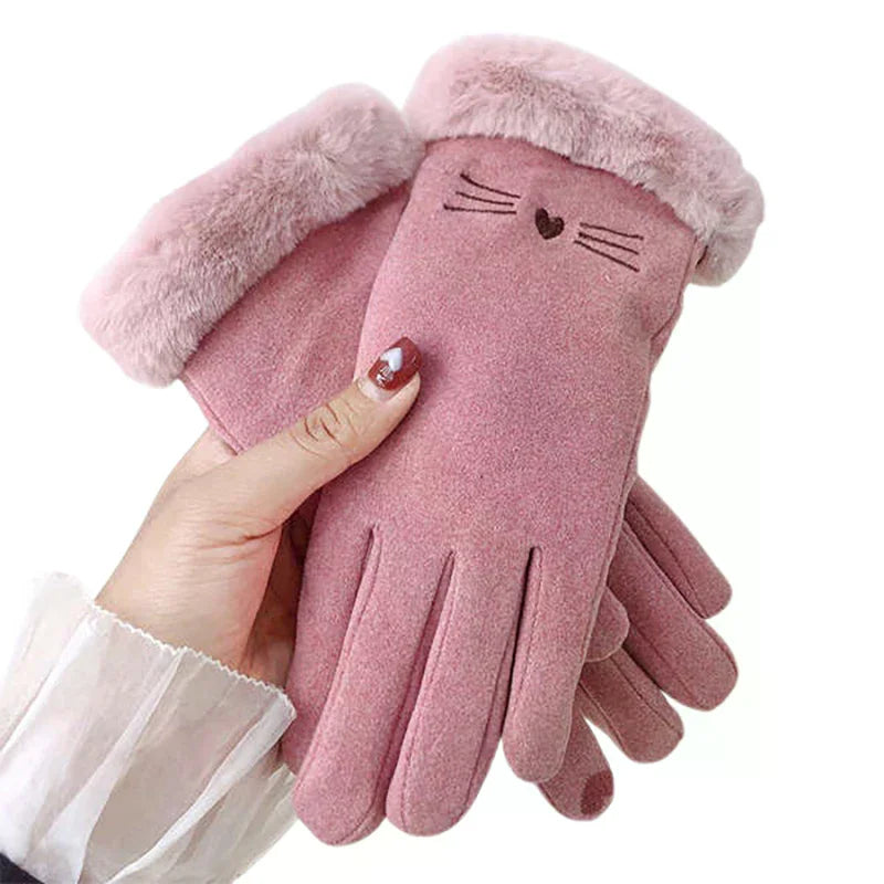 Suede-Style Plush Cuff Touchscreen Gloves