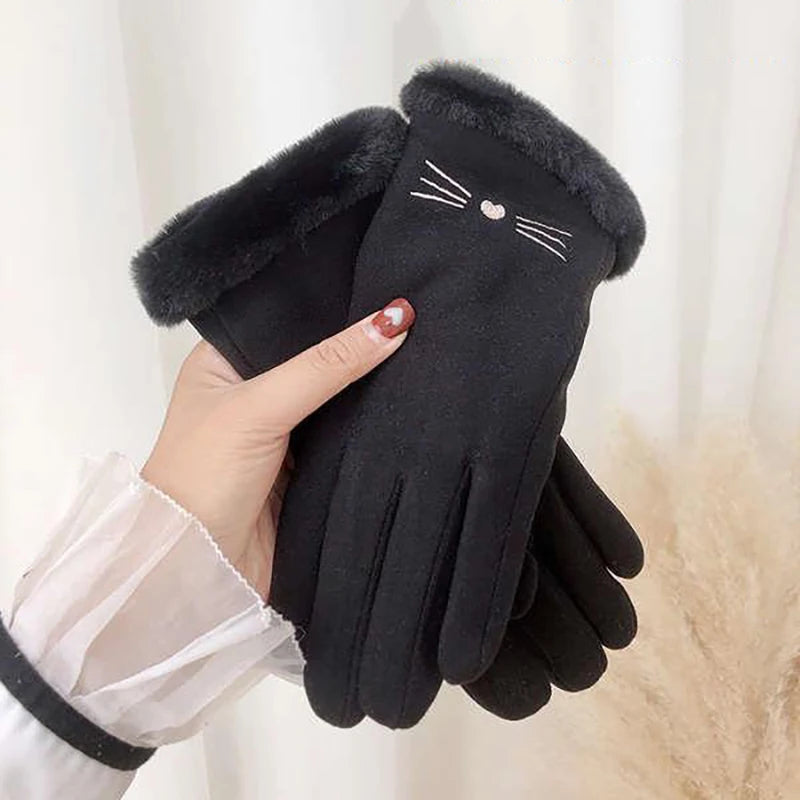 Suede-Style Plush Cuff Touchscreen Gloves