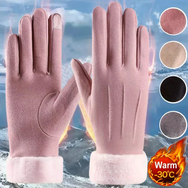 Pink winter gloves with plush cuffs