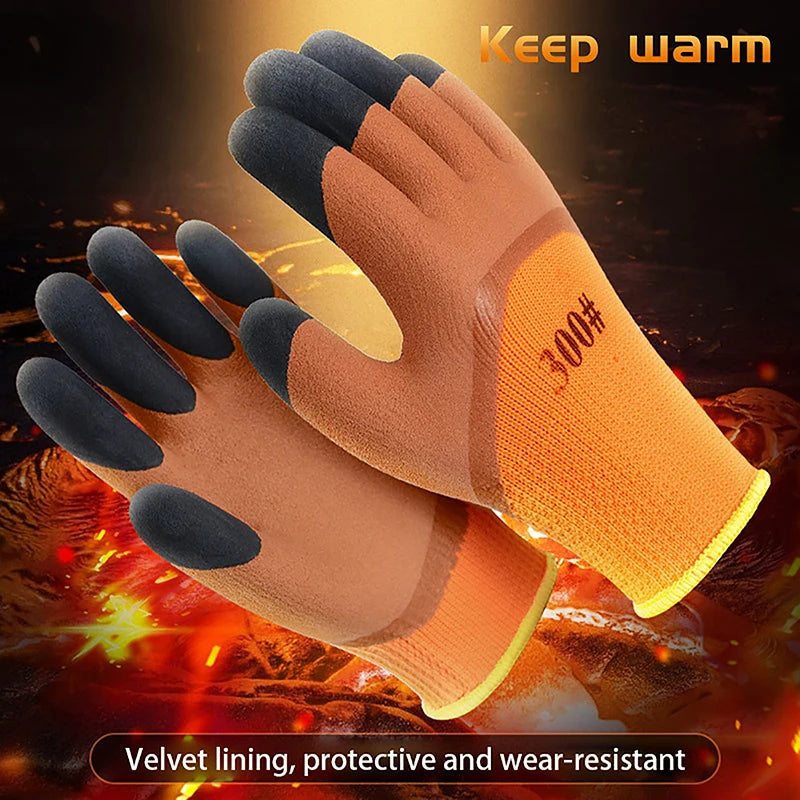 Orange-and-black lined work gloves