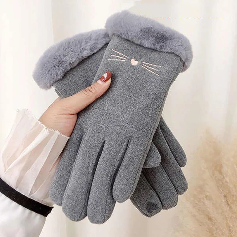 Suede-Style Plush Cuff Touchscreen Gloves