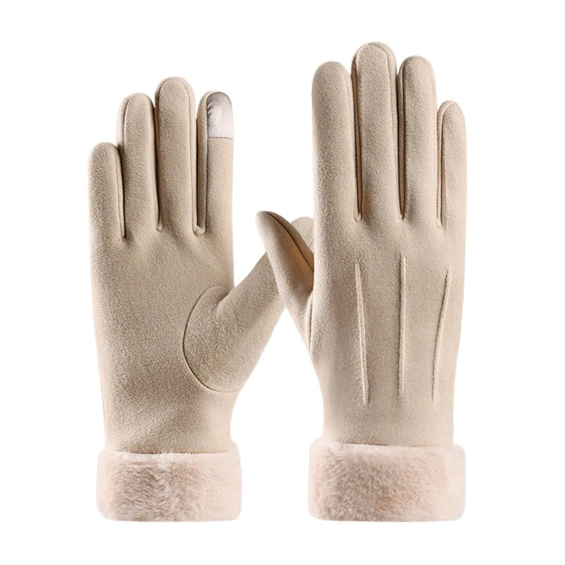 Suede-Style Plush Cuff Touchscreen Gloves
