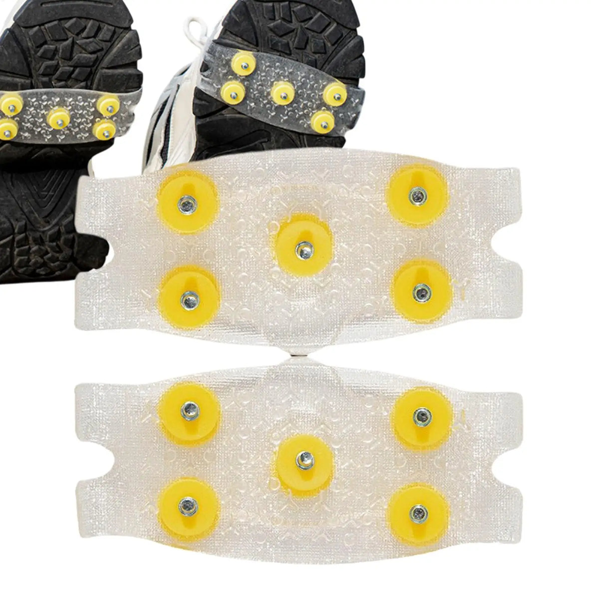 Translucent traction cleats with five yellow stud mounts