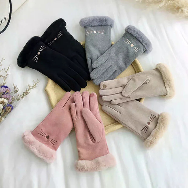 Suede-Style Plush Cuff Touchscreen Gloves