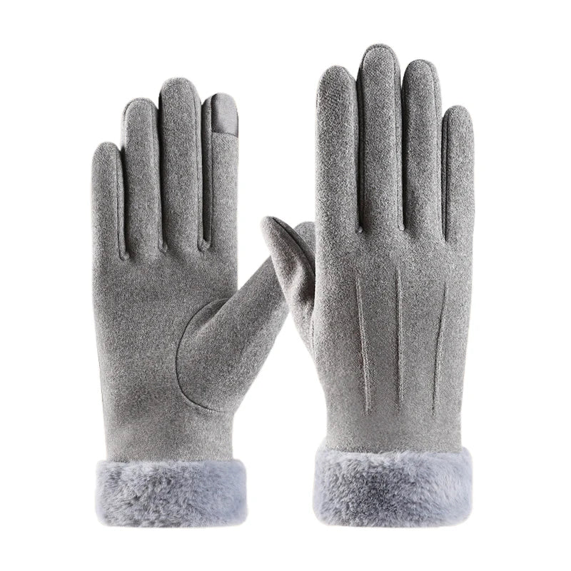 Suede-Style Plush Cuff Touchscreen Gloves