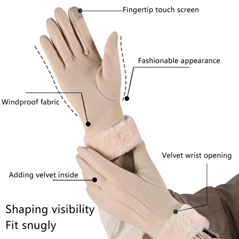 Suede-Style Plush Cuff Touchscreen Gloves