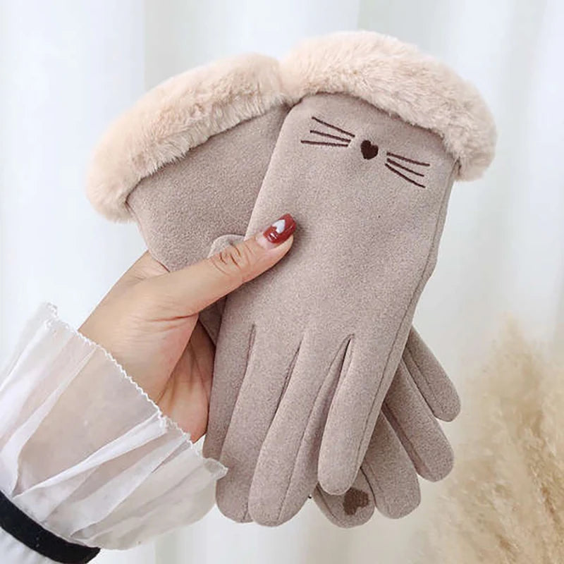 Suede-Style Plush Cuff Touchscreen Gloves