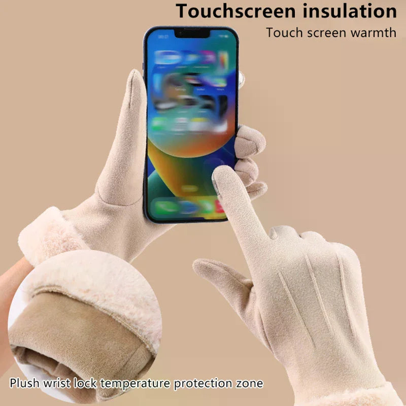 Suede-Style Plush Cuff Touchscreen Gloves