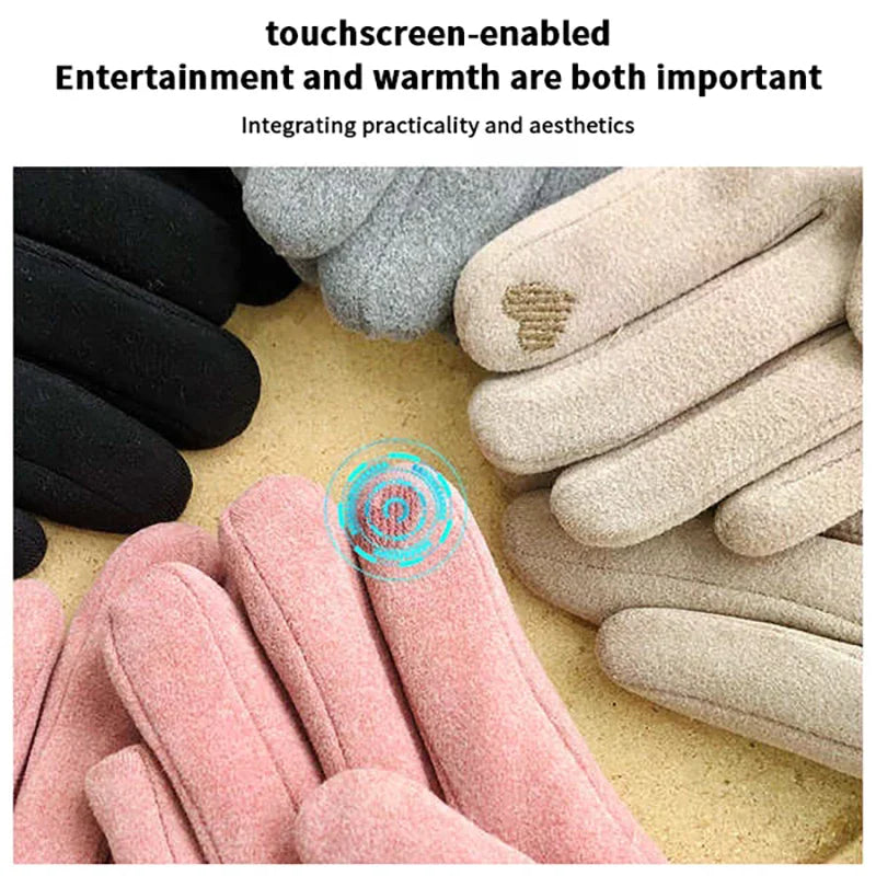 Suede-Style Plush Cuff Touchscreen Gloves