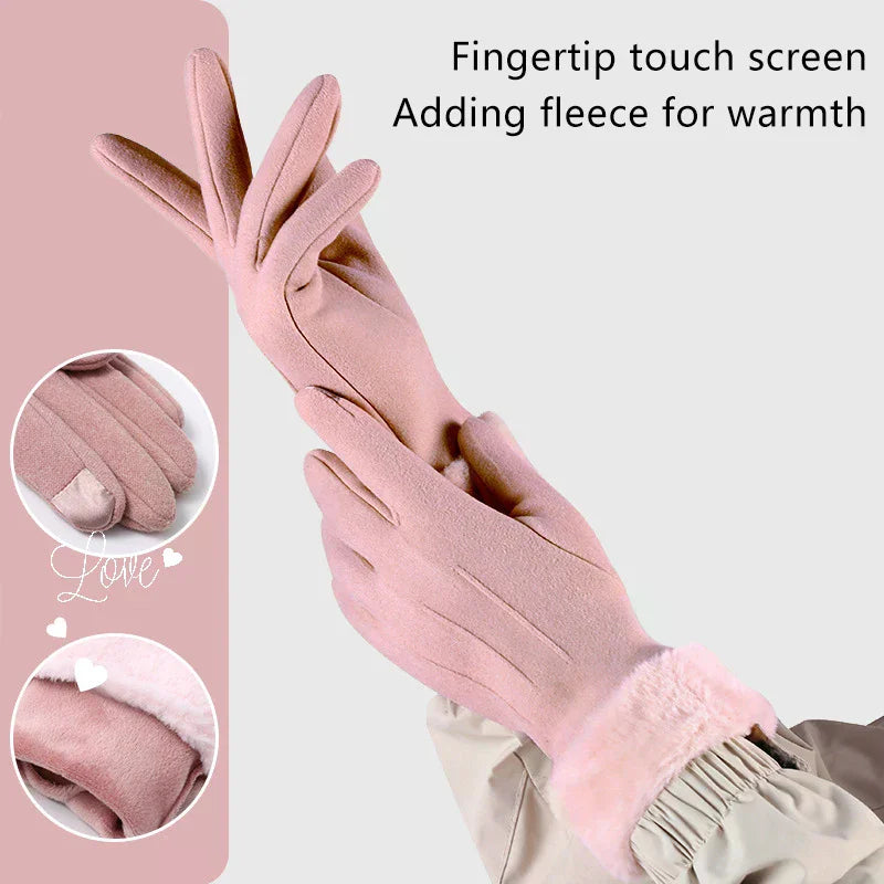 Suede-Style Plush Cuff Touchscreen Gloves