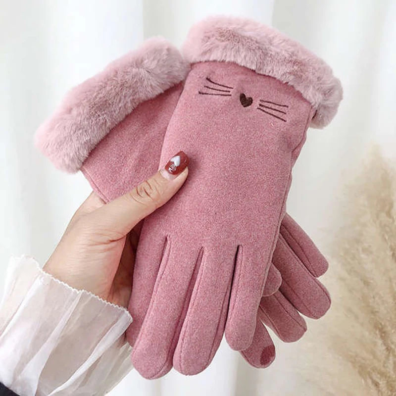 Suede-Style Plush Cuff Touchscreen Gloves