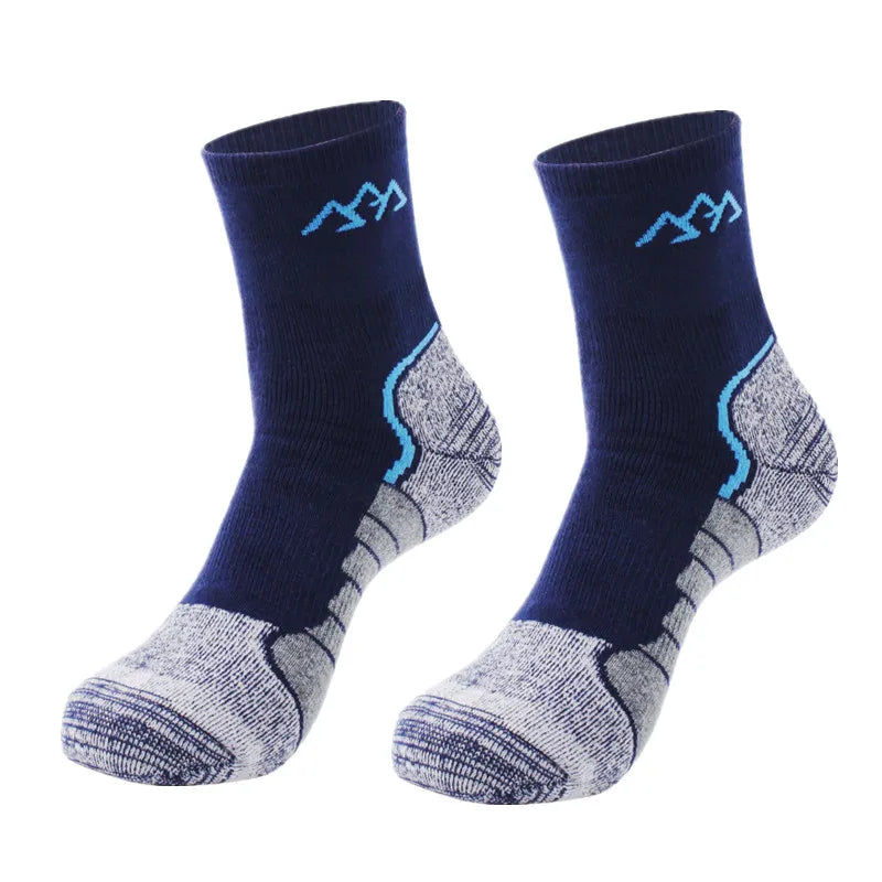 Blue-and-gray patterned thermal ski socks