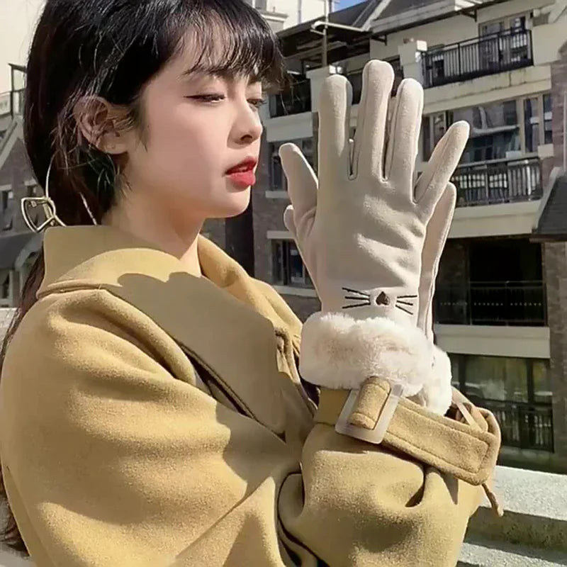 Suede-Style Plush Cuff Touchscreen Gloves